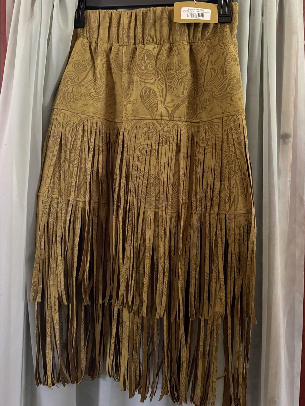 Fringed Paisley Midi Skirt - Mustard